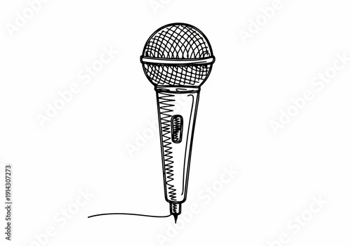 A vintage-style microphone illustration with a simple line drawing, perfect for music, performance, or podcasting themes, showcasing a classic design
