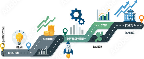 Leadership vision infographic with businessperson and growth arrows, strategic direction concept, flat vector illustration for business and management design