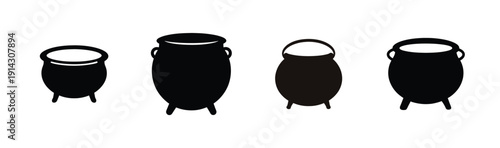 Four different types of cauldrons shown in a sequential illustration Vector, illustration