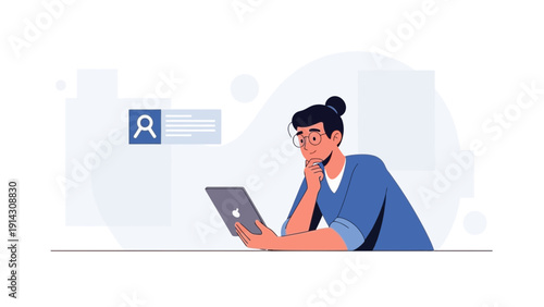 Person using tablet computer, modern flat illustration concept