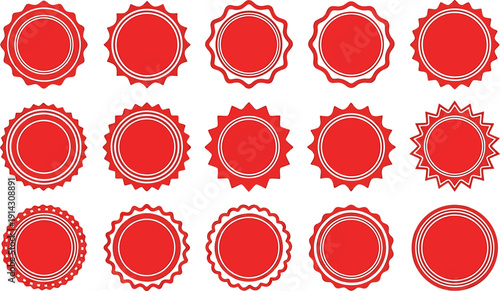 Collection of Red Circular Badges and Seals with Diverse Decorative Borders