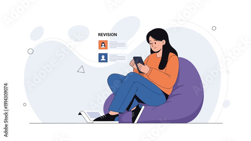 Student Studying Online with Smartphone and Book