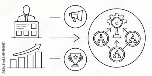 The concept of successful business strategy Leading with effective communication and collaborative teamwork to achieve growth, recognition, and organizational excellence