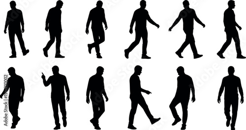 Collection of human silhouettes in various walking poses