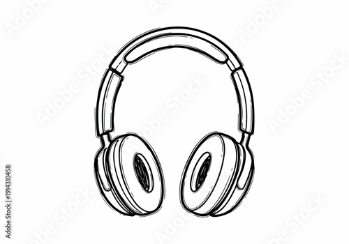 A hand-drawn illustration of a pair of classic over-ear headphones, perfect for music lovers and audiophiles
