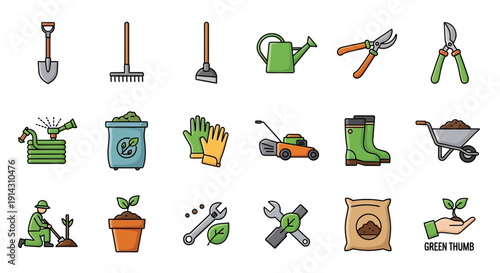 Collection of gardening tools and supplies