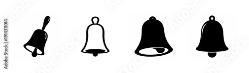 A series of four progressively larger black bell illustrations Vector, illustration