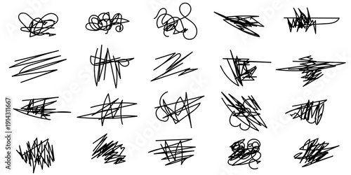 Abstract set of black ink vector illustrations isolated on transparent background for modern grunge design.