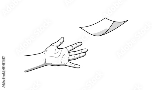 Minimalist hand reaching for floating paper in sketch style
