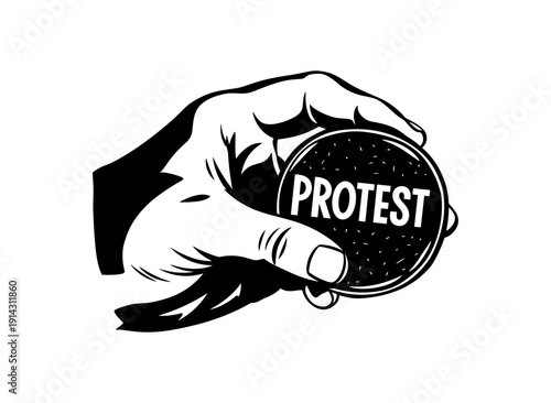 Dynamic black and white protest symbol in hand holding gesture design