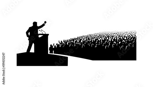 Inspiring speech silhouette of leader addressing a large crowd at podium