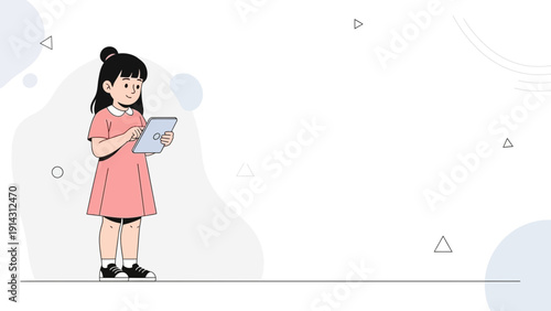 Child learning on tablet, modern education, digital technology, kids screen time concept