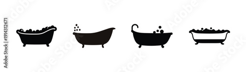 Evolution of bathtub designs from historic to modern styles Vector, illustration