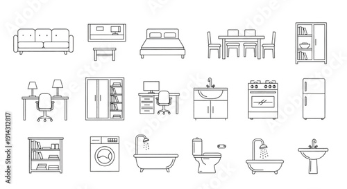 Minimal Furniture Top View Vector Collection | Thin Outline Floor Plan Icons for Architectural Drawing and Interior Planning