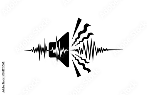 Abstract sound waves emanating from speaker in minimalist silhouette design