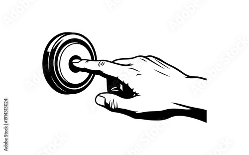Monochrome hand pressing button in retro style
