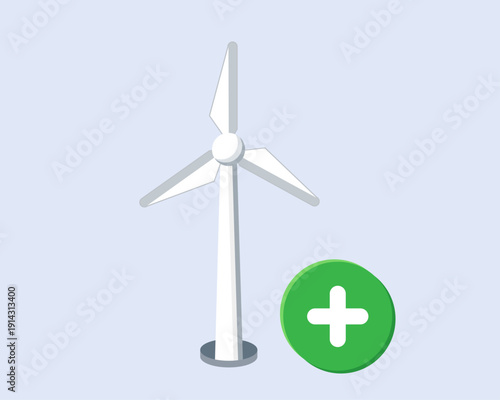 Wind Turbine Plus Icon — Renewable Energy Increase And Clean Power Growth Concept