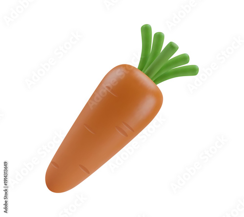 Cute carrot in 3d style, vector illustration isolated on white background. Fresh root vegetable. Concepts of food.