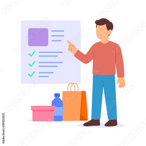 Product Features, highlighting key benefits of business offering, Flat vector character illustration