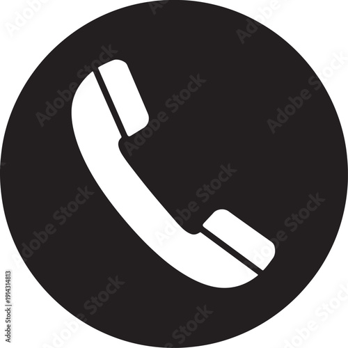 Black circle with white telephone handset also transparent background symbol communication call