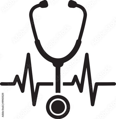 Black stethoscope superimposed on a cardiogram line also transparent background electrocardiogram heart rate