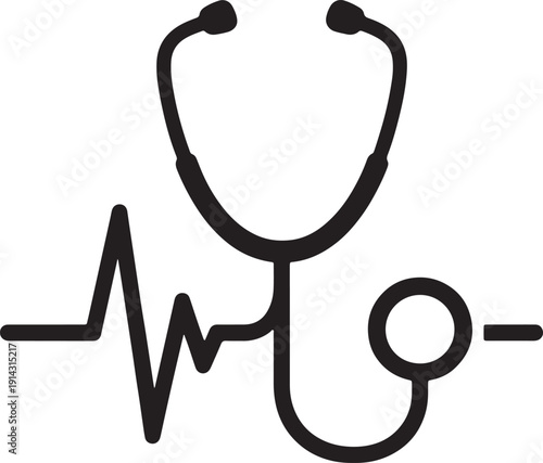 Black stethoscope superimposed on a cardiogram line also transparent background heartbeat pulse medical
