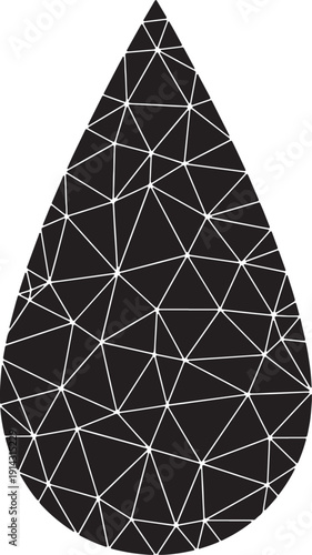 Black teardrop shape filled with white geometric triangular pattern also transparent background water drop