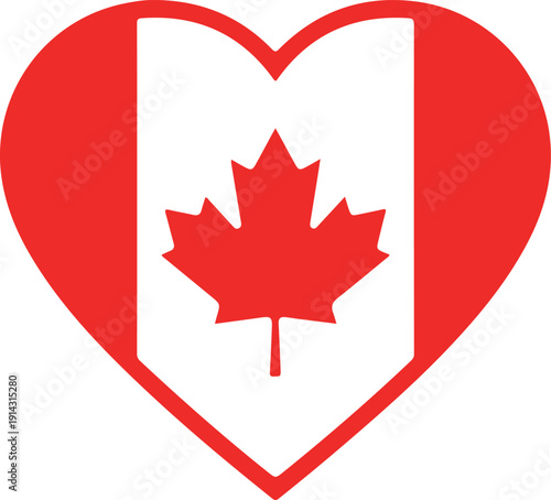 Canvastavla Red heart shape with Canadian flag inside featuring a maple leaf also transparen