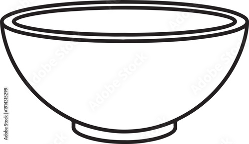 Simple black outline of a wide shallow bowl on white background also transparent background dish container
