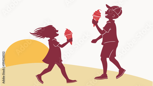 Happy kids enjoying ice cream cones on a sunny day