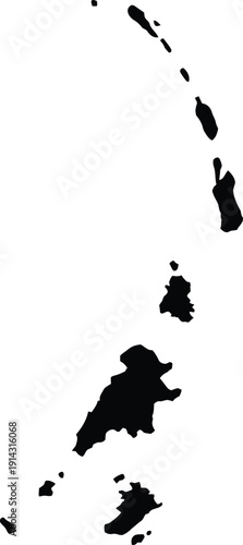 Precise silhouette map of Vanuatu with accurate island boundaries. Clean vector EPS illustration isolated on white background, suitable for geography, travel, and educational projects.