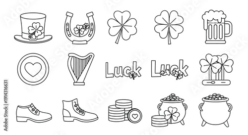 Outline icons representing Irish St. Patrick's Day.