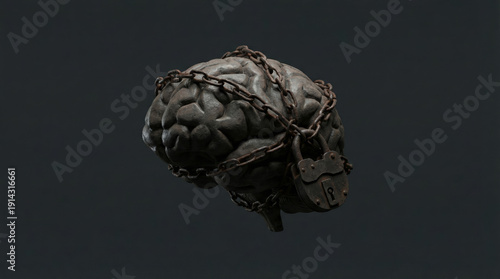 A brain is depicted being restrained by chains and a lock, illustrating the struggle for knowledge and freedom. This represents the concepts of innovation and resilience in education