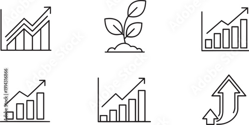 Professional Clean Line Business Growth and Success Icon Vector Set