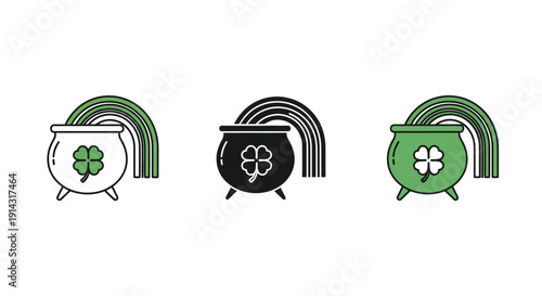 Pot of gold icons display colorful, black, and outlined images.