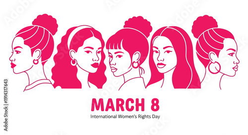 Five diverse women's portraits celebrate international.