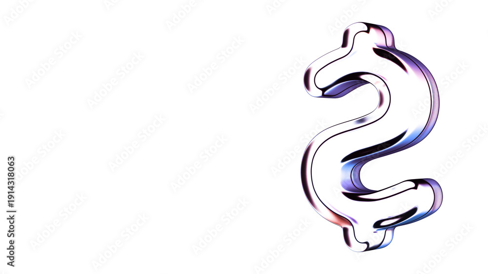 Obraz premium Iridescent Glass Dollar Sign Animation Isolated on White Background in 4K