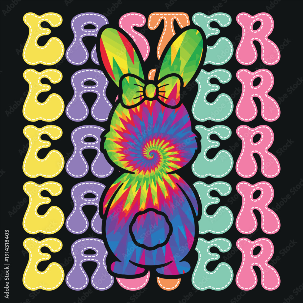 Fototapeta premium Funny Cute Easter Bunny Rabbit Retro Vintage T-shirt Design