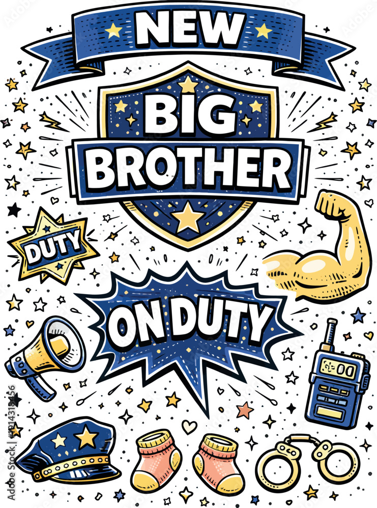 Obraz premium New Big Brother On Duty Badge Vector Design