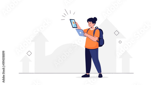 Young Person with Laptop and Tablet, Digital Learning, Online Education, Business Growth