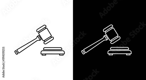 Judge gavel icon on white and black background.