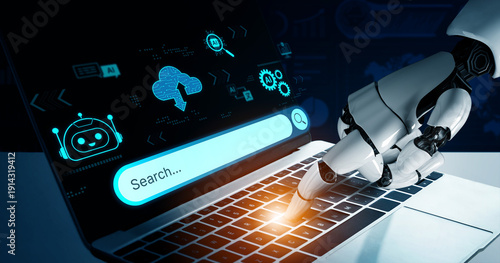 Photos AI search and automation engine working with cloud, robotics and smart tools in AI-driven environment