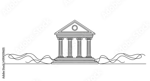 Simple line drawing of a classical Greek temple with columns and a triangular pediment.