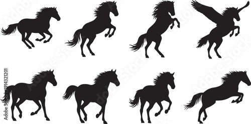 A collection of various horse and unicorn silhouettes in different poses