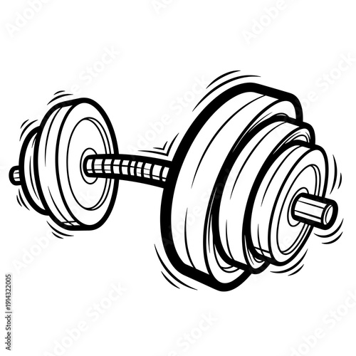 Weightlifting dumbbell in motion with dynamic lines and shadows  
