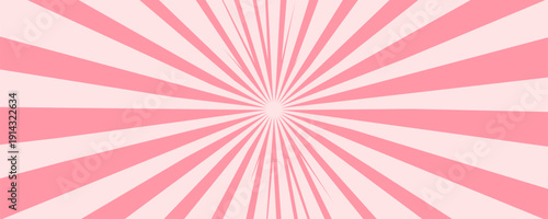 Candy color sunburst background. Abstract pink cream sunbeams design wallpaper. Colorful spinning lines for template, banner, poster, flyer.