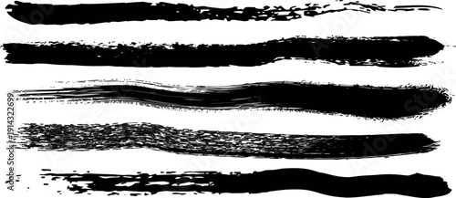 Straight line vector brush strokes. Black hand drawn stripes, smears.