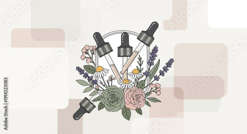 Aromatic Essential Oils with Botanical Flowers Illustration