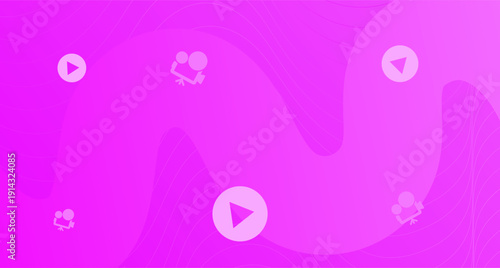 Abstract pink gradient background with video player and movie camera icons. Vibrant wavy backdrop for multimedia content, streaming, and cinema promotions.