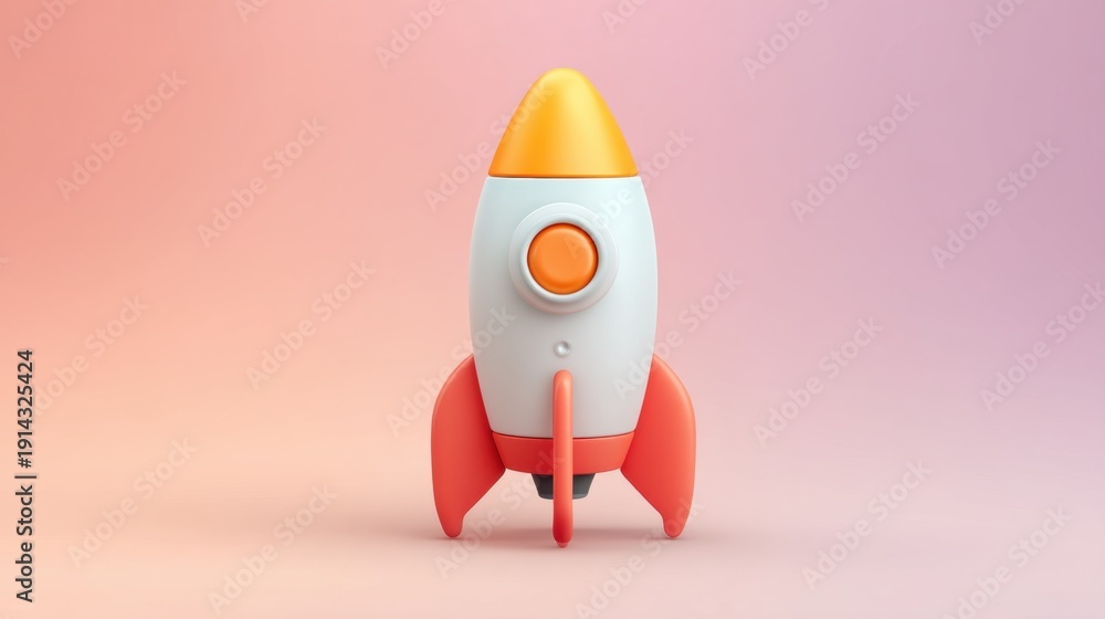 Fototapeta premium Colorful Cartoon Rocket on Gradient Background Ideal for Children's Themes, Space Exploration, and Imaginative Play Concepts in Design Projects